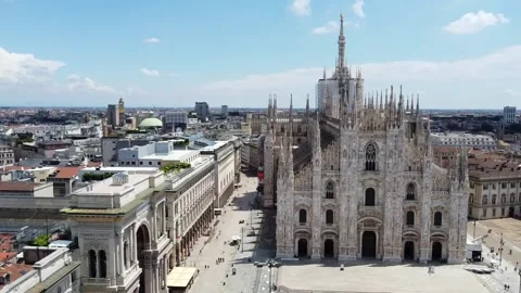 Italy, Milan July 2020 - Drone aerial view of Duomo Cathedral after finish of lo Stock Footage