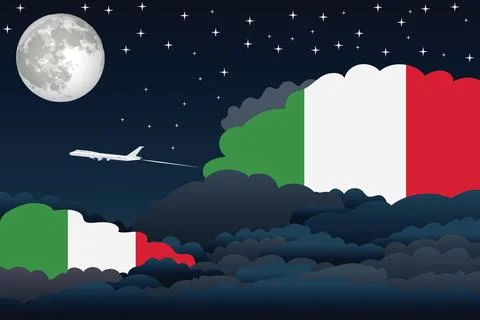 Italy Night Clouds Airplane Vector Illustration Stock Illustration