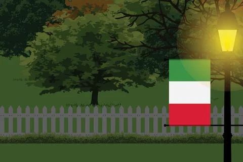 Italy Night Trees Lamp Vector Illustration Stock Illustration