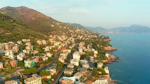 Italy. Over the rooftops of  town of Bogliasco. Stock Footage 162396574