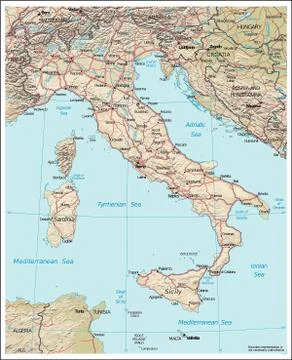 Italy physiography map Stock Illustration