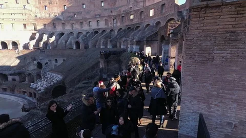 Italy, Rome, Coliseum panoramic view from inside on a sunny winter morning Stock Footage 100877060
