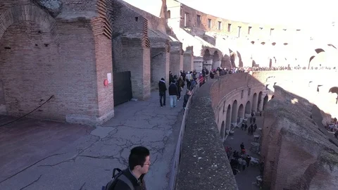 Italy, Rome, Coliseum panoramic view from inside on a sunny winter morning Stock Footage 100877518