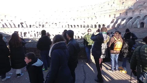 Italy, Rome, Coliseum panoramic view from inside on a sunny winter morning Stock Footage 100969490