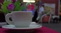 Italy, Rome, cup on table of street cafe near fountain Trevi. 4k or 4k+ Resolution
