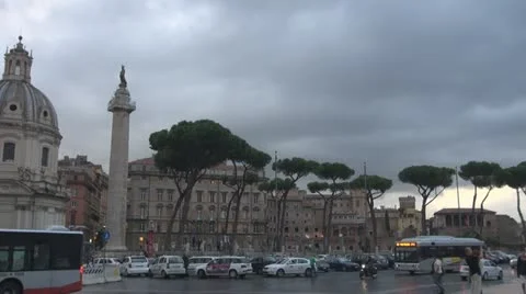 Italy, Rome .Trajan's Column.Urban Traffic. Stock Footage