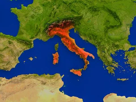 Italy from space in red Stock Illustration