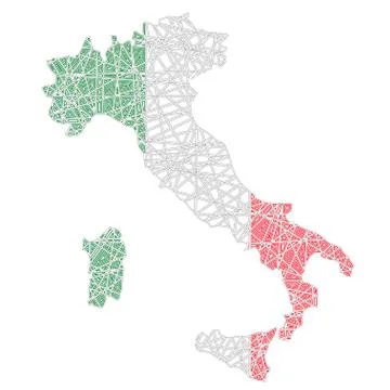 Italy stylized map shaped on tangled textured national flag Stock Illustration