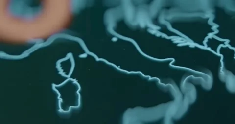 Italy as target and origin of cyber attacks, displayed on digital world map Stock Footage 310804057