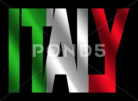 Italy text with italian flag Stock Illustration