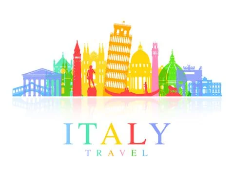 Italy Travel Landmarks Vector Stock Illustration