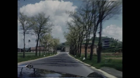Italy Tree Lined Road Approaching Town Stock Footage 47973336