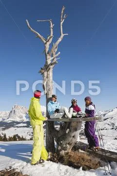 Italy, Trentino-Alto Adige, Alto Adige, Bolzano, Seiser Alm, People resting near Stock Photos