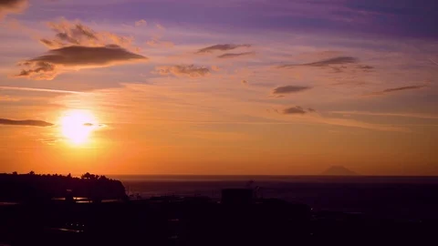 Italy. Tropea timelapse 5 sec - Dramatic sunset and view of Stromboli Island Stock Footage 122242841
