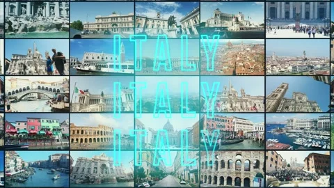 Italy video wall.Italy split screen collage. Italy multiscreen collage. Видео 236977035
