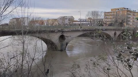 Italy: Volturno river in flood Stock Footage 231125568