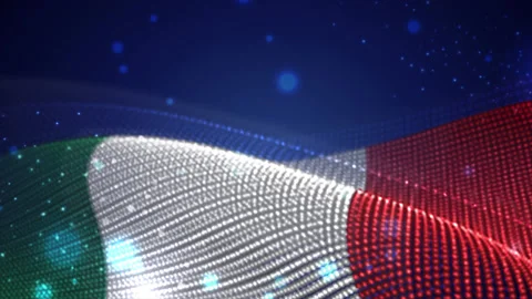 Italy waving  flag on blue background with bright flares, motion loop Stock Footage 149474465