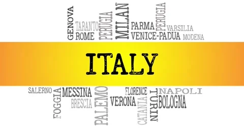  Italy Word Cloud Featuring Cities on Gradient Orange Background Stock Footage 307676919
