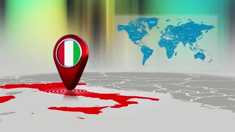 Italy World Map Pin Location Background Loop 4k Stock Footage 341815691