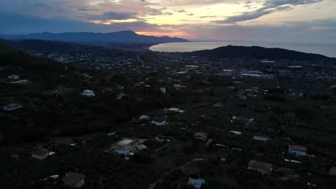 Italys Coast from the fields after sunset Stock Footage 137780119