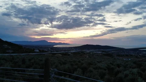 Italys Coast from the fields after sunset Stock Footage 137780572