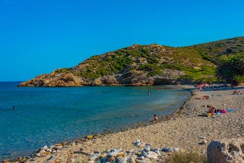 Itanos, Greece, August 18, 2022: Summer day at Itanos beach at Crete, Greece Stock Photos