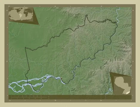 Itapua, Paraguay. Elevation map colored in wiki style with lakes and rivers イラスト素材