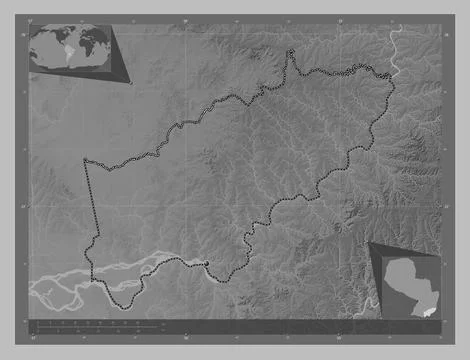 Itapua, Paraguay. Grayscale elevation map with lakes and rivers イラスト素材