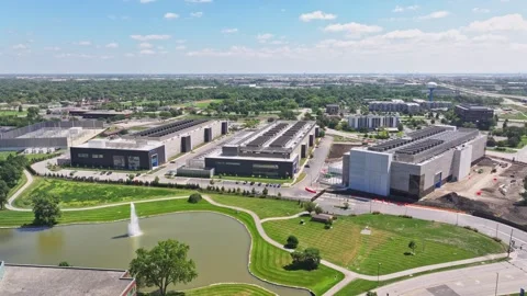 ITASCA, IL - A wide aerial drone overview of the NTT Global Data Center campus Stock Footage 342586838