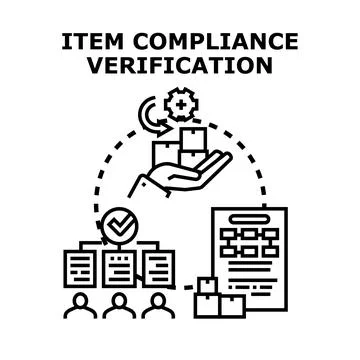 Item compliance verification process evaluating documentation Stockillustratie