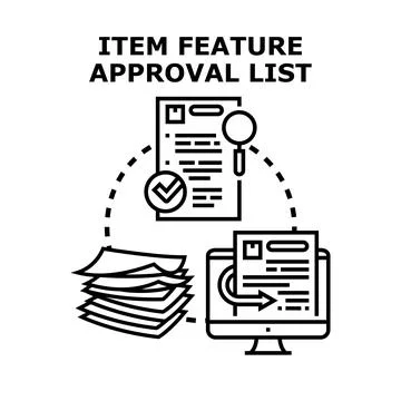Item feature approval list workflow process concept Stock Illustration