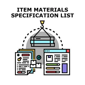 Item materials specification list creating process concept Stock Illustration