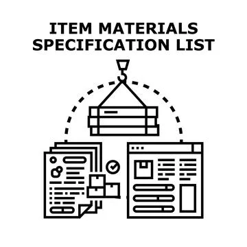 Item materials specification list creating process concept Stock Illustration