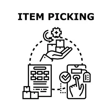 Item picking logistics process ordering goods online concept Stockillustratie