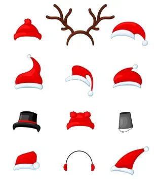 Item set hats. Create an image of the character. Horn, bucket, Christmas hats Stock Illustration