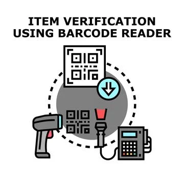 Item verification using barcode reader digital technology 스톡 일러스트