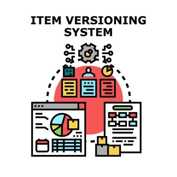 Item versioning system managing different data versions Stock Illustration