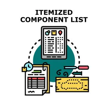 Itemized component list for production and inventory Stock Illustration