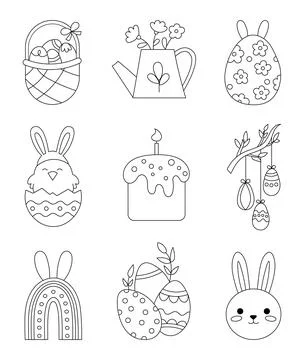 Items and characters Easter. Coloring Page. Illustrazione stock