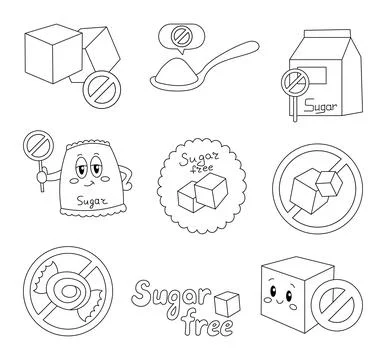 Items and characters sugar free. Coloring Page. Stock Illustration