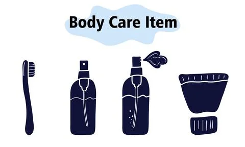Items and elements for body care. Bathroom items, a toothbrush and body spray, a Stock Illustration