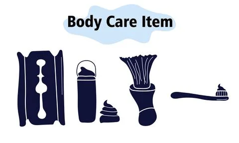 Items and elements for body care. Bathroom supplies, razor blade and shaving gel Stock Illustration