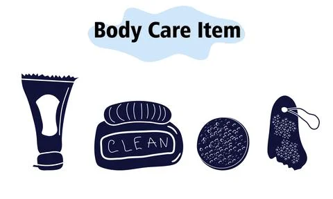 Items and elements for body care. Bathroom items, cream and toothpaste, face 스톡 일러스트