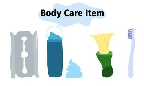 Items and elements for body care. Bathroom supplies, shaving foam and a foam Stock Illustration