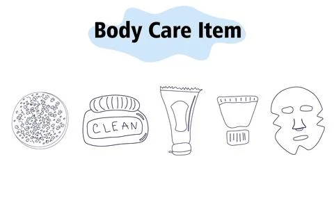 Items and elements for body care. Bathroom items, sponge for washing, face cream Stock Illustration