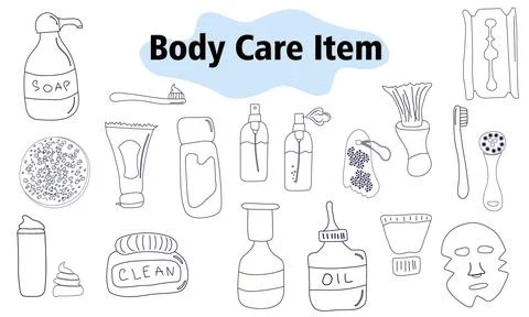 Items and elements for body care. Bathroom supplies, cosmetics, razor 스톡 일러스트