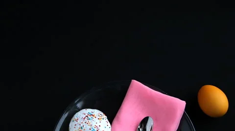 Items appear in succession on the Easter festive table. Stock Footage 61634180