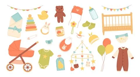 Items for baby care. Flat vector illustration Stock Illustration