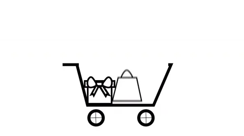 Items being added to shopping cart, christmas gift sales concept black white Stock Footage 64858558