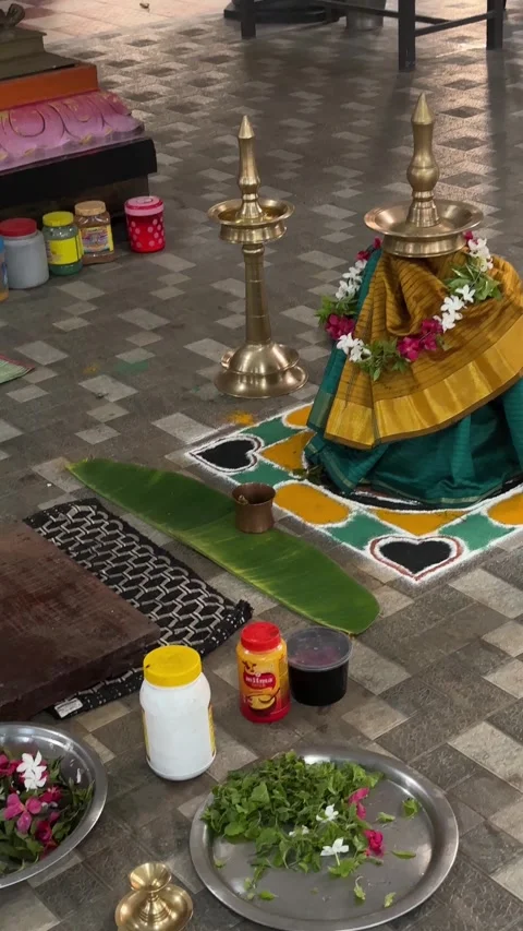 Items for the ceremony in an Indian temple. Stock Footage 324926741